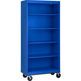 All-Welded Mobile Bookcase, 36"W x 18"D x 78"H, Blue