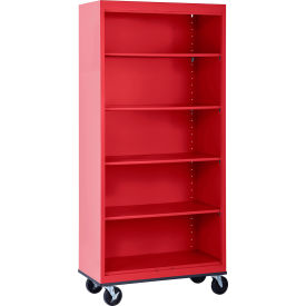 All-Welded Mobile Bookcase, 36"W x 18"D x 78"H, Red