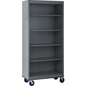 All-Welded Mobile Bookcase, 36"W x 18"D x 78"H, Charcoal