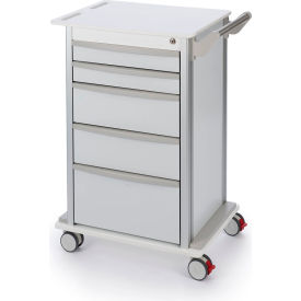 Transport Cart with 5 Drawer & 3" Casters, 24-1/4"L, 19"W, 34-1/4"H, Off White