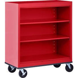 All-Welded Mobile Bookcase, 36"W x 18"D x 42"H, Red