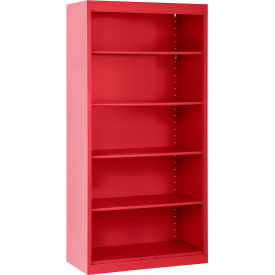 All-Welded Stationary Bookcase, 36"W x 18"D x 72"H, Red