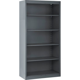 All-Welded Stationary Bookcase, 36"W x 18"D x 72"H, Charcoal