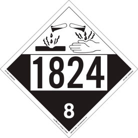 Corrosive Placard, UN 1824, 10-3/4"W x 10-3/4"H, Tagboard, Pack/25