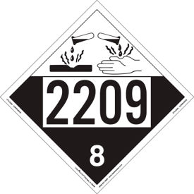 Hazard Class 8 Corrosive Placard, UN2209, 10-3/4"W x 10-3/4"H, Tagboard, Pack/25
