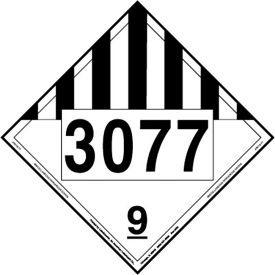Dangerous Goods Placard, UN 3077, 10-3/4"W x 10-3/4"H, Rigid Vinyl, Pack/25