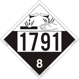 Hazard Class 8 Corrosive Placard, UN1791, 10-3/4"W x 10-3/4"H, Tagboard, Pack/25