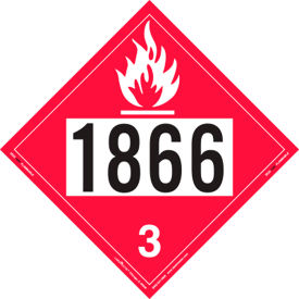 Hazard Class 3 Flammable Liquid Placard, UN1866, 10-3/4"W x 10-3/4"H, Vinyl, Pack/25