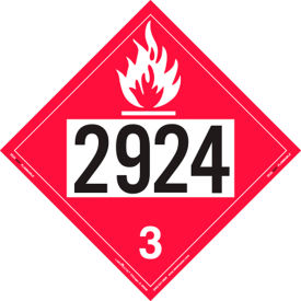 Flammable Liquid Placard, UN 2924, 10-3/4"W x 10-3/4"H, Vinyl, Pack/25