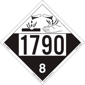 Corrosive Placard, UN 1790, 10-3/4"W x 10-3/4"H, Vinyl, Pack/25