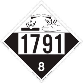 Corrosive Placard, UN 1791, 10-3/4"W x 10-3/4"H, Vinyl, Pack/25