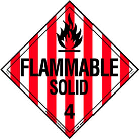 Hazard Class 4 Flammable Solid Worded Placard, 10-3/4" x 10-3/4", Vinyl, Pack of 25