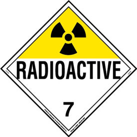 Radioactive Worded Placard, 10-3/4"W x 10-3/4"H, Vinyl, Pack/25