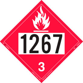 Flammable Liquid Placard, UN1267, 10-3/4"W x 10-3/4"H, Rigid Vinyl, Pack/25