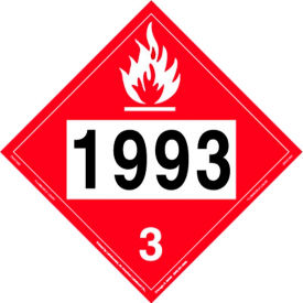 Flammable Liquid Placard, UN 1993, 10-3/4"W x 10-3/4"H, Rigid Vinyl, Pack/25