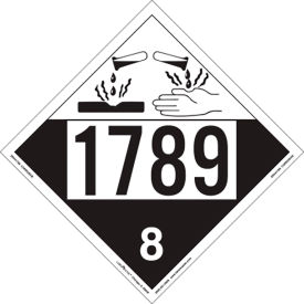 Corrosive Placard, UN 1789, 10-3/4"W x 10-3/4"H, Rigid Vinyl, Pack/25