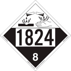 Corrosive Placard, UN 1824, 10-3/4"W x 10-3/4"H, Rigid Vinyl, Pack/25