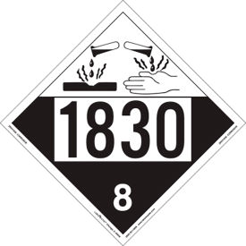 Corrosive Placard, UN 1830, 10-3/4"W x 10-3/4"H, Rigid Vinyl, Pack/25