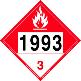 Combustible Liquid Placard, UN 1993, 10-3/4"W x 10-3/4"H, Rigid Vinyl, Pack/25