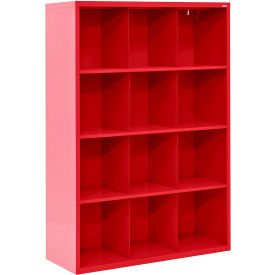 Cubbie Storage Cabinet, 12 Openings, Open Front, Steel, 46"W x 18"D x 66"H, Red