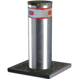 Automated Retractable Security Bollard with Lights and Buzzer, 8-5/8" Dia., Silver