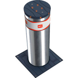 Semi-Automatic Retractable Security Bollard with Lights, 8-5/8"Dia., Silver