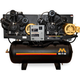 Two Stage Duplex Horizontal Air Compressor, 15 HP, 120 Gal., 175 PSI, 3PH, 200V
