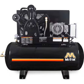Two Stage Duplex Horizontal Air Compressor, 15 HP, 120 Gal. Cap., 175 PSI, 3PH, 230V