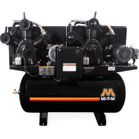 Two Stage Duplex Horizontal Air Compressor, 15 HP, 120 Gal. Cap., 175 PSI, 3PH, 460V