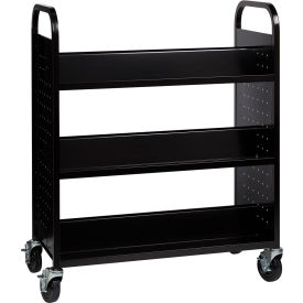 Double Sided 6 Shelf Book Cart, 38"W x 18"D x 46-1/4"H, Black