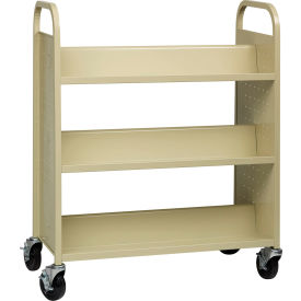 Double Sided 6 Shelf Book Cart, 38"W x 18"D x 46-1/4"H, Putty