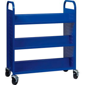 Double Sided 6 Shelf Book Cart, 38"W x 18"D x 46-1/4"H, Blue