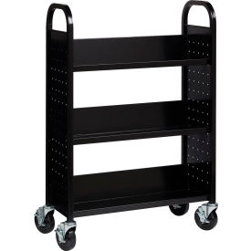 Single Sided 3 Shelf Book Cart, 30-3/4"W x 13"D x 46-1/4"H, Black