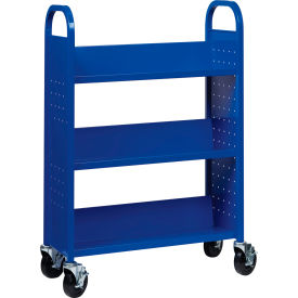 Single Sided 3 Shelf Book Cart, 30-3/4"W x 13"D x 46-1/4"H, Blue