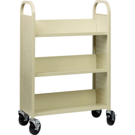 Single Sided 3 Shelf Book Cart, 30-3/4"W x 13"D x 46-1/4"H, Putty