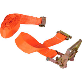 Polyester Ratcheting Cargo Strap with E-Clip, 1200 lb. Capacity, 2" x 16', Orange