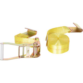Polyester Ratcheting Cargo Strap with Flat Hook, 3325 lb Capacity, 2" x 27', Yellow