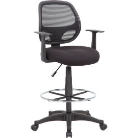 Commercial Grade Fixed Arm Mesh Back Drafting Stool, Black