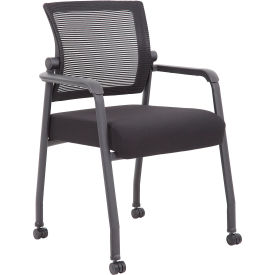 Pivot Back Mesh Guest Chair on Casters with Arms, Black