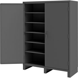 HD Cabinet, 14 Ga., 5 Adj. Shelves, 60"W x 24"D x 84"H, Pad-lockable, Gray