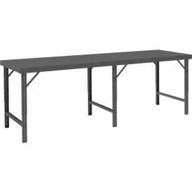 Adjustable Height Folding Leg Workbench, 120 x 36-1/4", Steel Flush Edge
