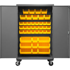 Mobile Cabinet, 42 Yellow Bins, 16 Gauge, 48"W x 24"D x 81"H