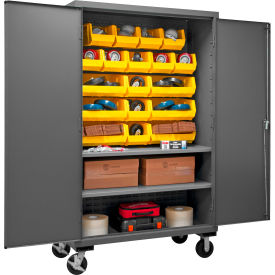 Mobile Cabinet with 2 Adjustable Shelves, 18 Yellow Bins,16 Ga.,48"W x 24"D x 81"H
