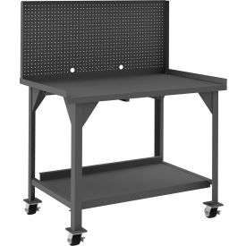 Mobile Heavy Duty Workbench with Pegboard, 48"W x 30"D x 62"H, 4000 lb. Cap., Gray