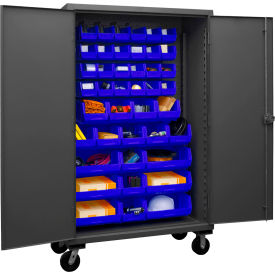 Mobile Cabinet 42 Blue Bins, 12 Gauge, 48"W x 24"D x 81"H