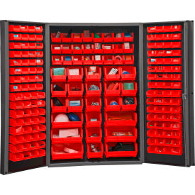 HD Bin Storage Cabinet, 176 Red Bins, All-Welded, 48-1/8"W x 24-9/16"D x 72"H