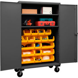 Mobile Cabinet with 2 Adjustable Shelves, 18 Yellow Bins, 12 Ga., 48"W x 24"D x 81"H