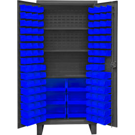 Extra HD Bin Storage Cabinet, 102 Blue Bins, All-Welded, 36-3/16"W x 24-1/8"D x 78"H
