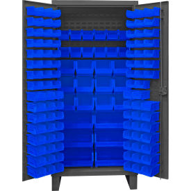Extra HD Bin Storage Cabinet, 126 Blue Bins, All-Welded, 36-3/16"W x 24-1/8"D x 78"H