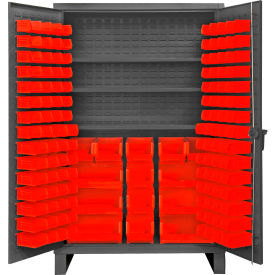 Extra HD Bin Storage Cabinet, 134 Red Bins, All-Welded, 48-3/16"W x 24-1/8"D x 78"H